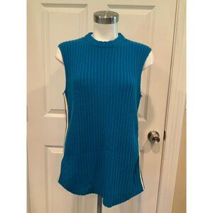 Calvin Klein 205W39NYC Teal Blue Rib Knit Sleeveless Wool Sweater, Size S